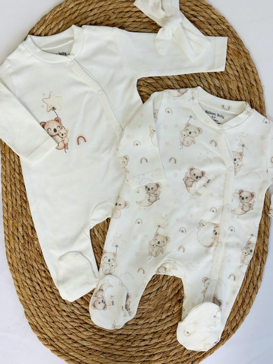 Pack of 2 Cotton Overalls with headband