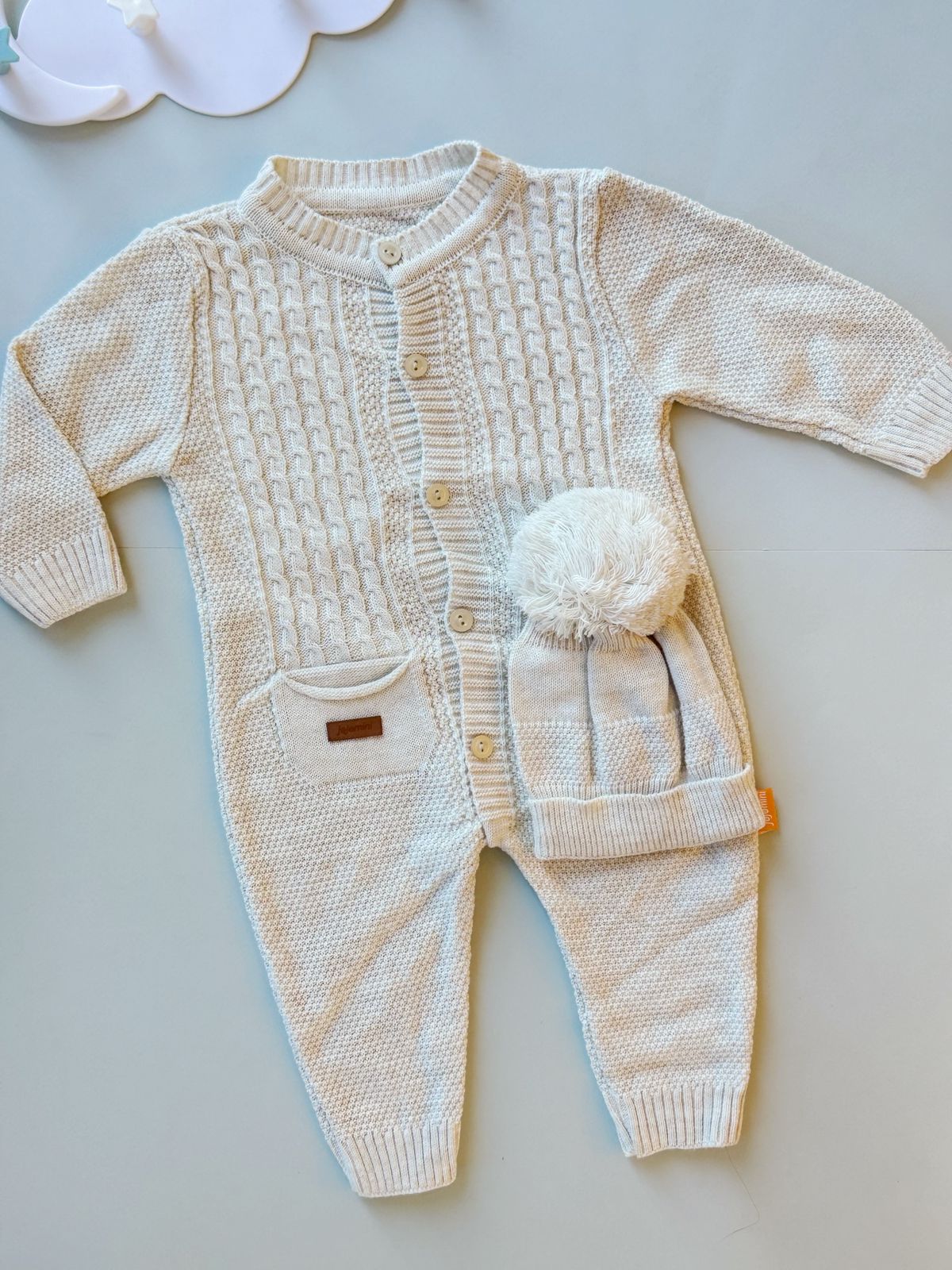 Soft Knit Beige Overall with hat