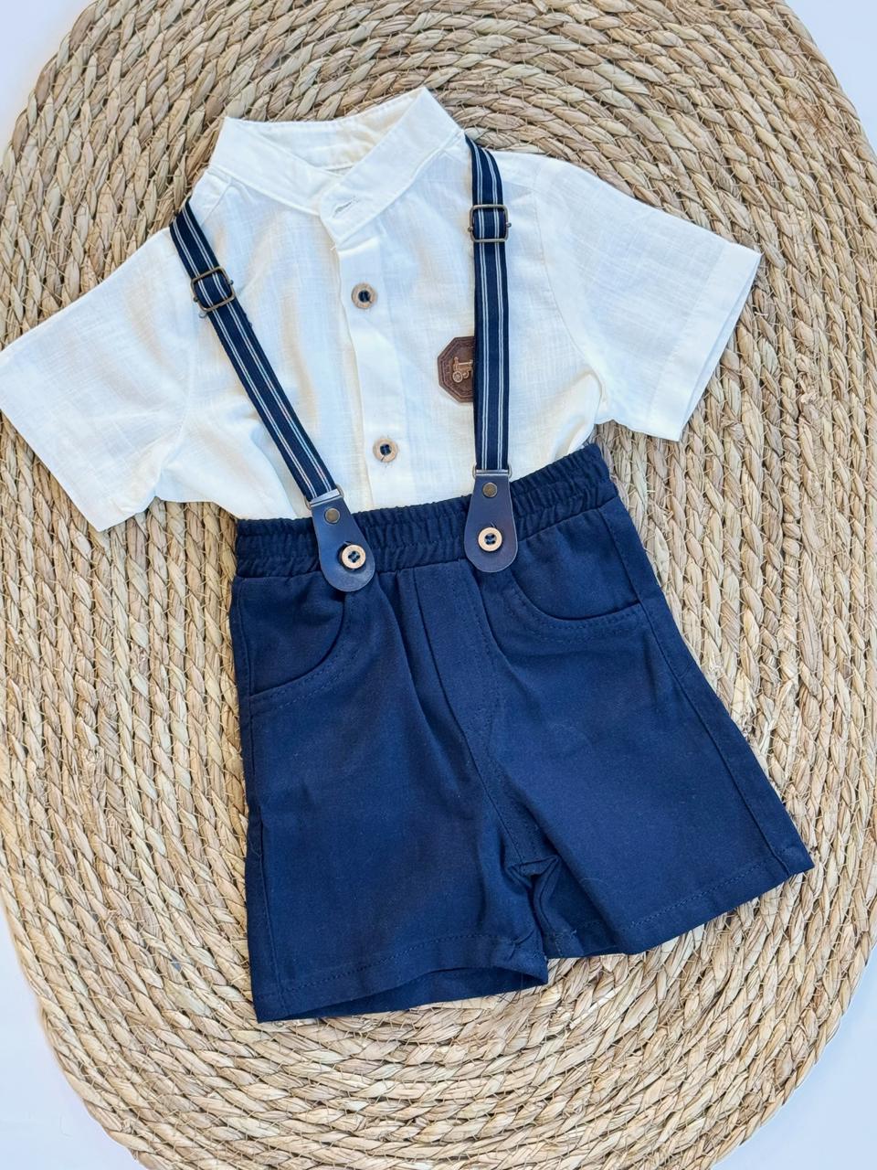 Linen Shirt & Shorts with Suspenders