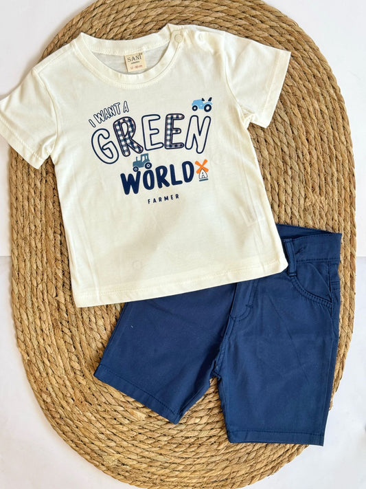 3 pieces Baby Boy Set / Chemise , Tshirt & Shorts