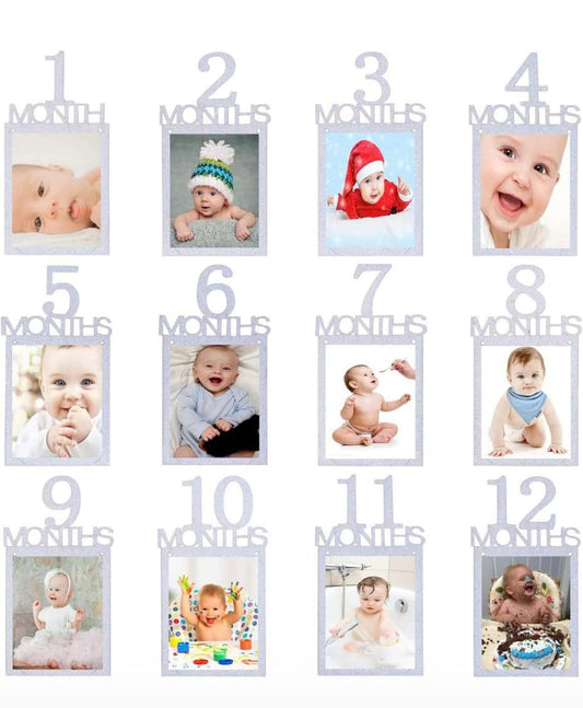 1 Year Baby Photo Banner Silver Glitter