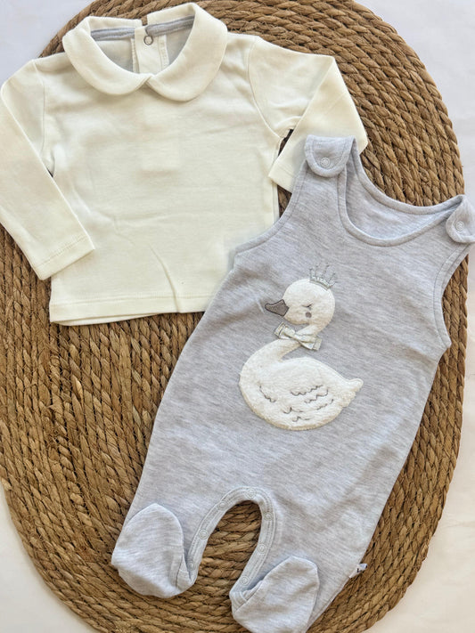 Cotton Grey Salopette with White Shirt