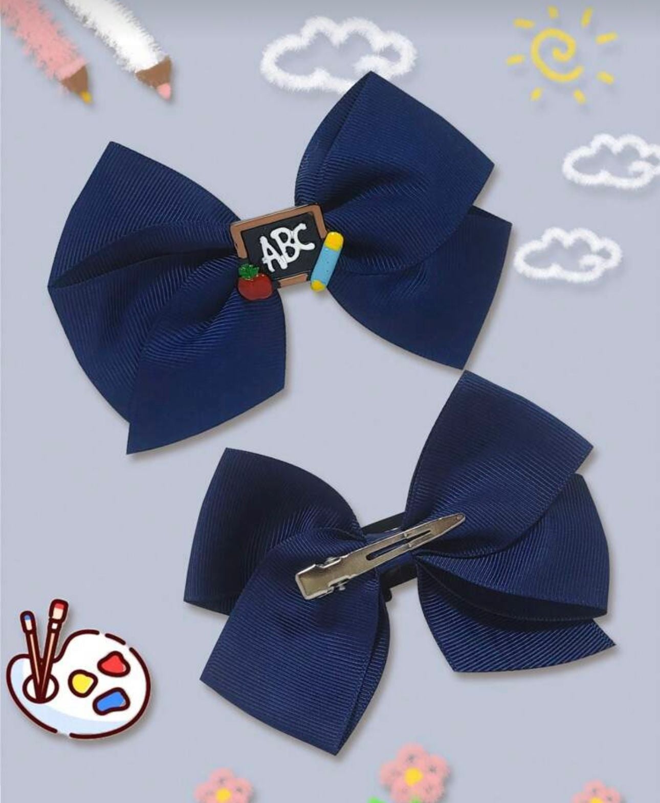 Set of 2 Navy ABC hair clips
