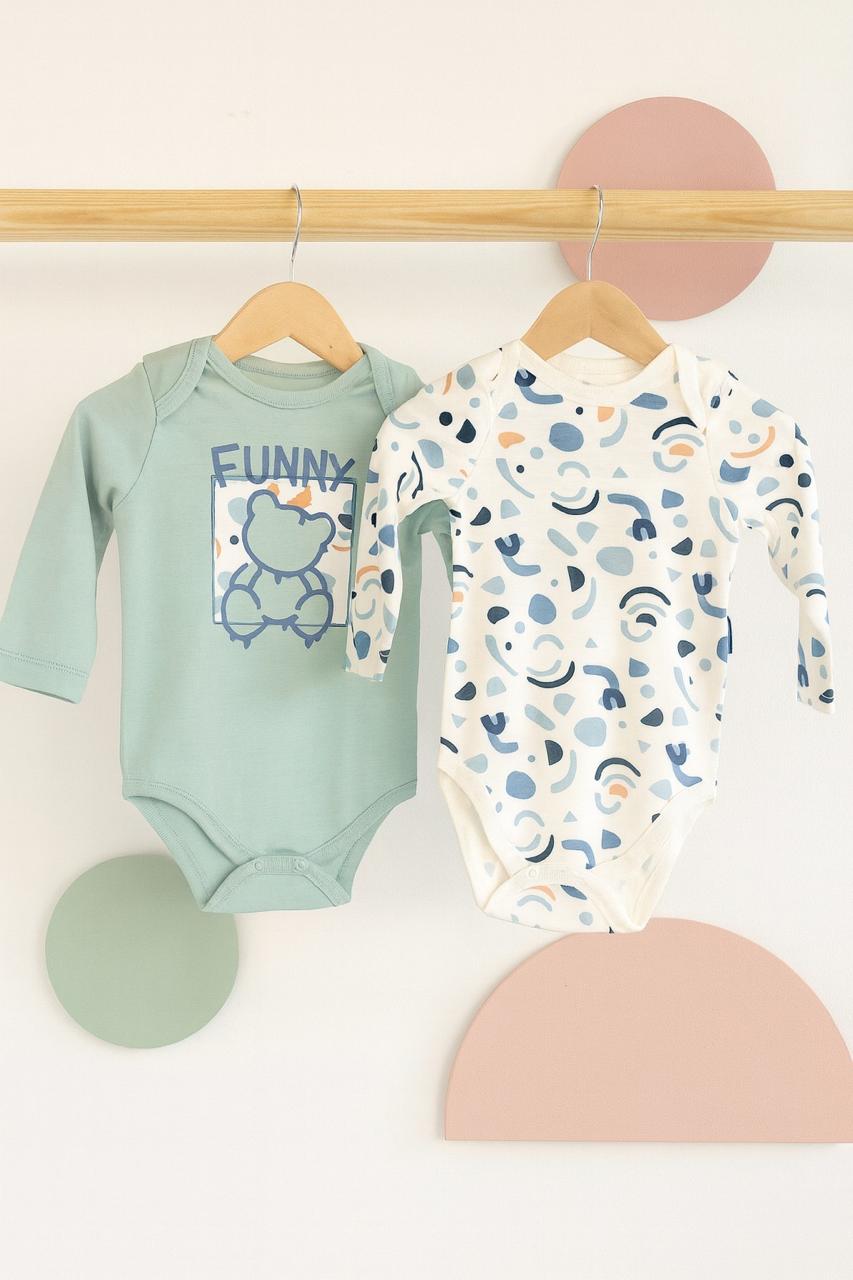 Pack of 2 long sleeve bodysuits available in 2 colors