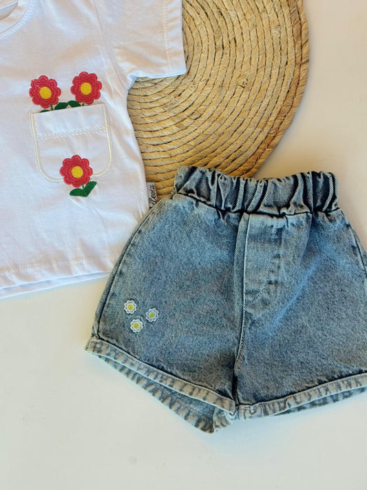 Denim Shorts & white tshirt set