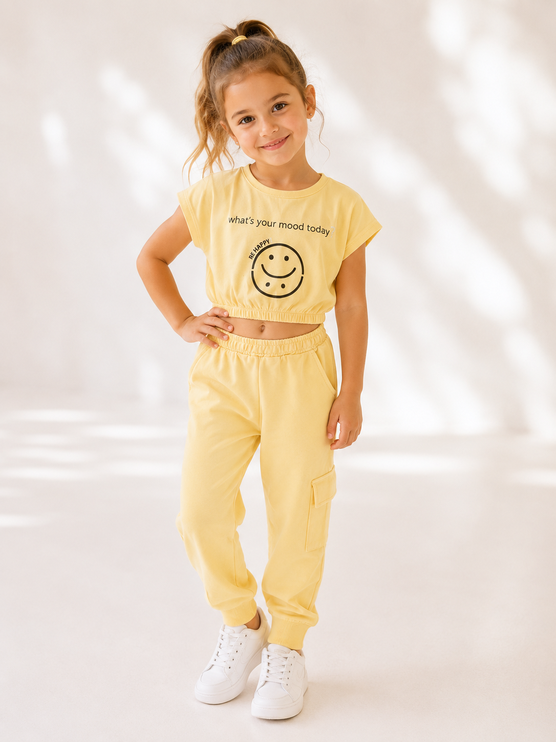 Yellow Sweatpant & Crop Top Set