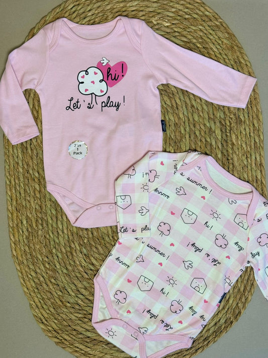 Pack of 2 long sleeve bodysuits available in 3 colors