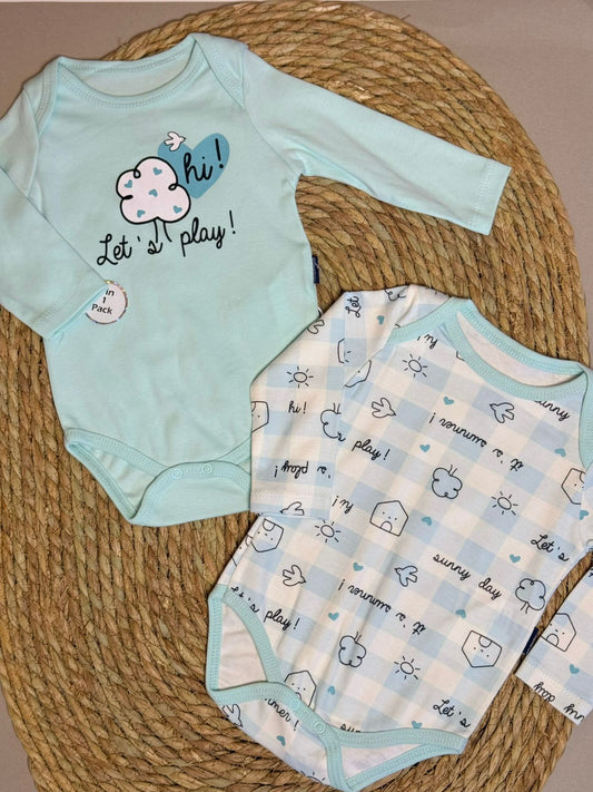 Pack of 2 long sleeve bodysuits available in 3 colors