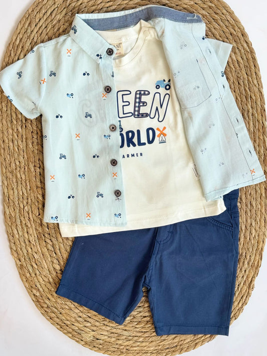 3 pieces Baby Boy Set / Chemise , Tshirt & Shorts