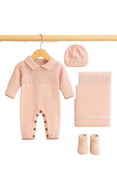 5 Pieces Pink Baby Set with Blanket