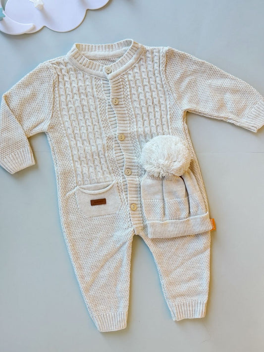 Soft Knit Beige Overall with hat