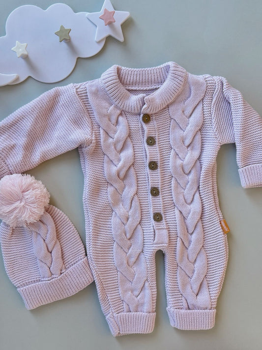 Soft Knit Pink Overall with Hat