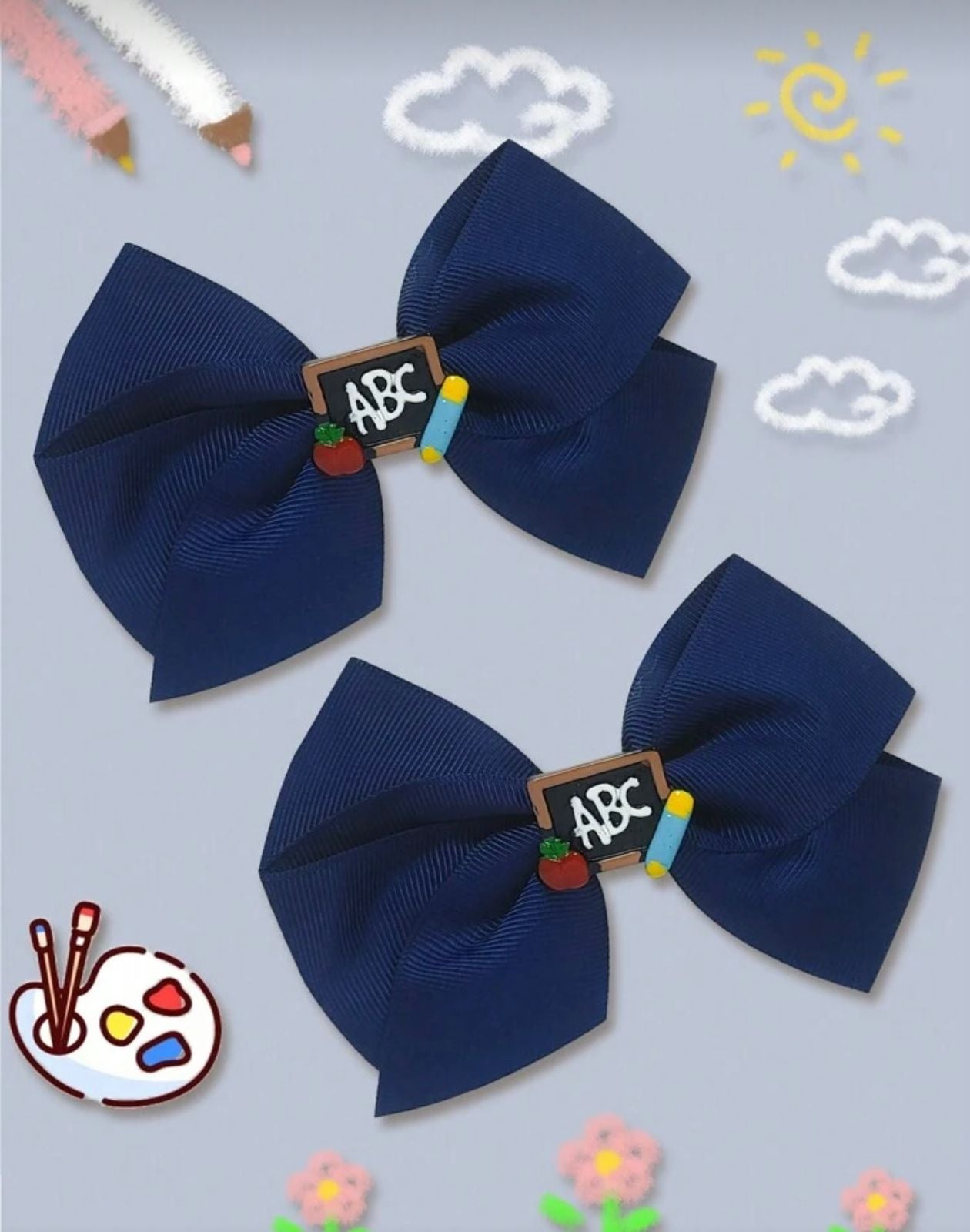 Set of 2 Navy ABC hair clips