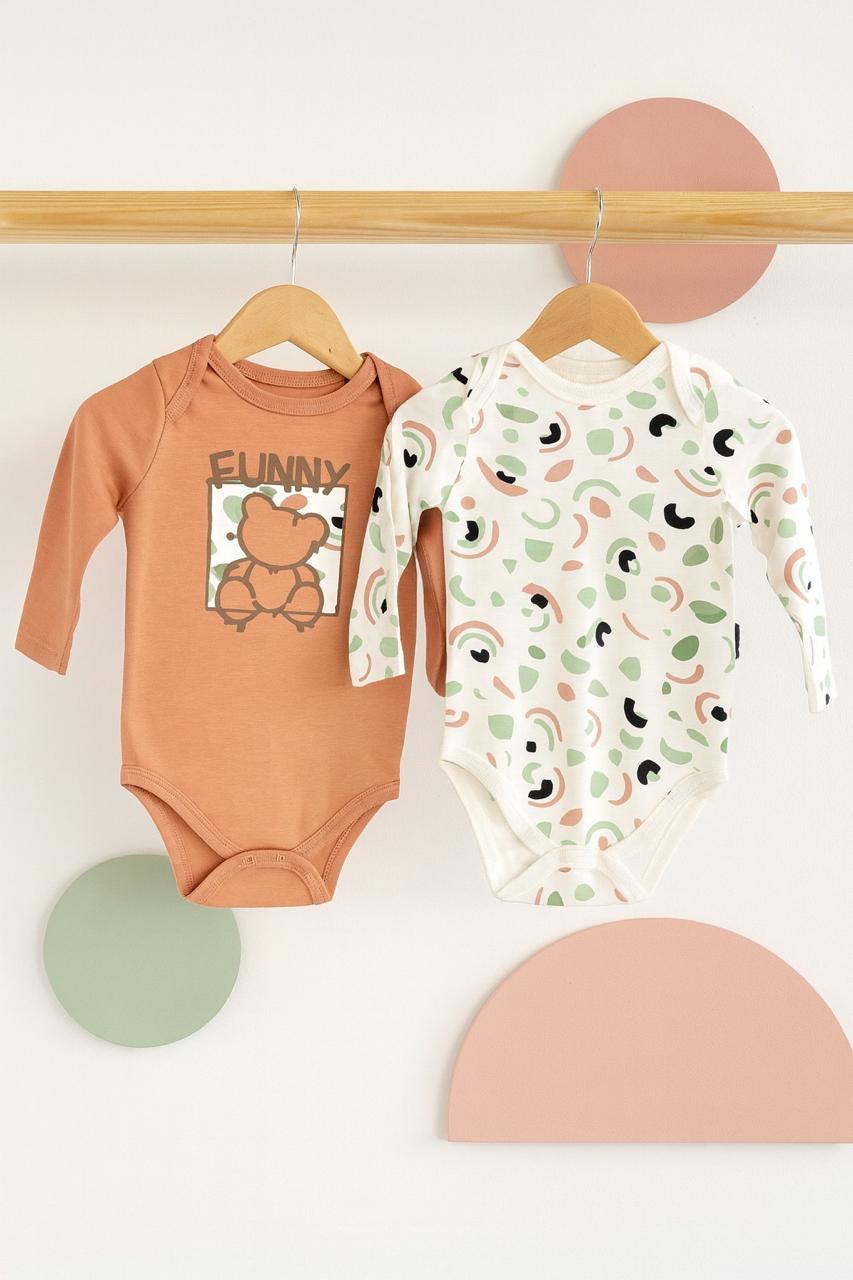 Pack of 2 long sleeve bodysuits available in 2 colors