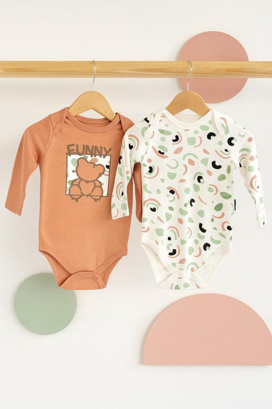 Pack of 2 long sleeve bodysuits available in 2 colors