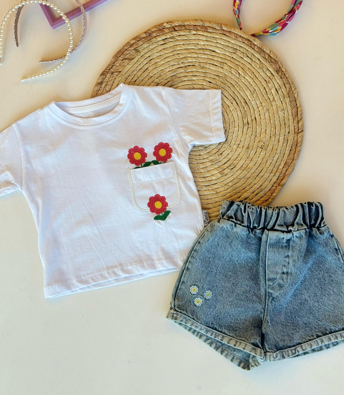 Denim Shorts & white tshirt set