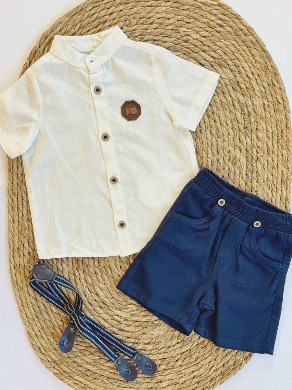 Linen Shirt & Shorts with Suspenders