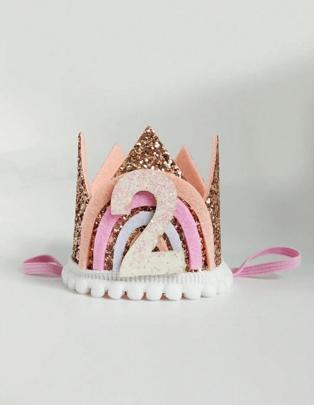 1/2 & 2 Years Rose Gold Rainbow Birthday Crown