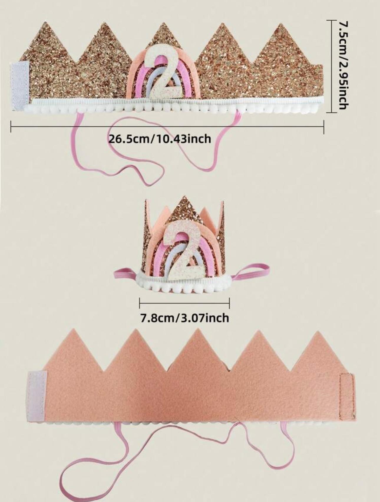 1/2 & 2 Years Rose Gold Rainbow Birthday Crown