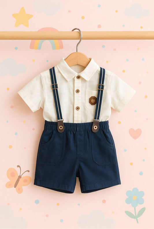 Linen Shirt & Shorts with Suspenders
